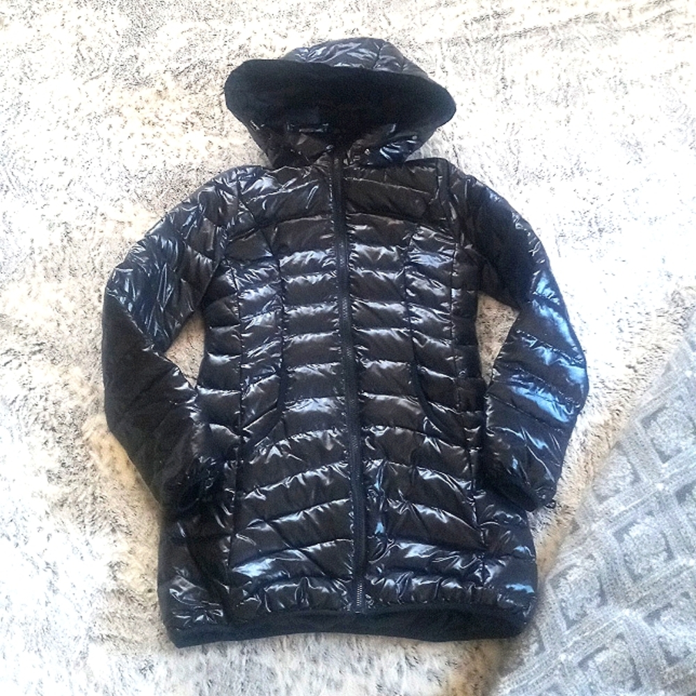 Black wet look Down coat